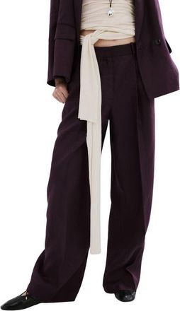 Mango Linen Straight Leg Suit Pants in Purple at Nordstrom, Size 2