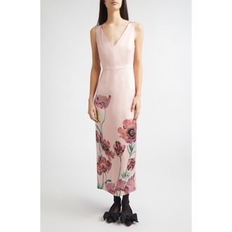 Erdem Floral Duchess Midi Pencil Dress in Belle Epoque Poppy Pink at Nordstrom, Size 14