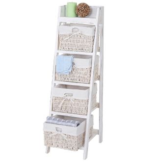 Hhg Hhg - Nunca Usado] Estanter&iacute;a Escalera Goiana, Estanter&iacute;a Con 4 Cajones Cesta 101x30cm, Aspecto Shabby, Vintage, Blanco