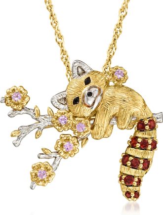 Ross-Simons Multi-Gemstone Red Panda Pin/Pendant Necklace in 18kt Gold Over Sterling