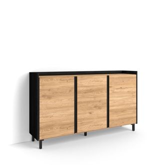 Skraut Home Aparador efecto madera roble y negro 156x35x91cm con patas