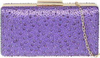 Girly HandBags Womens Satin Diamante Hard Case Evening Bag Medium Purple