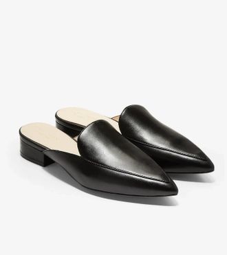 Cole Haan Womens Cole Haan Piper W12888 Flat Black Leather Pointed Toe Mules HAWK2491