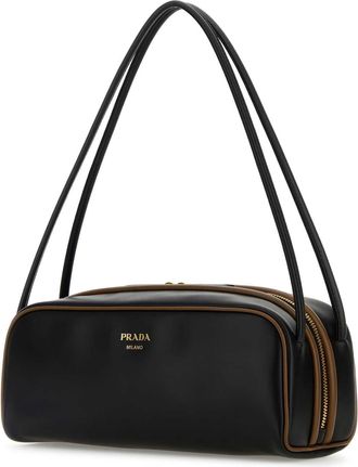 Prada Womens Black Leather Shoulder Bag Nero+nocciola Vitello Borse A Mano