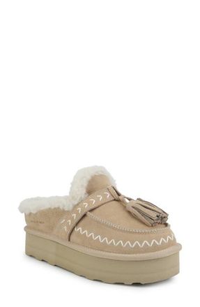 Vintage Havana Charm Faux Shearling Lined Platform Slipper in Sand Suede at Nordstrom, Size 5.5
