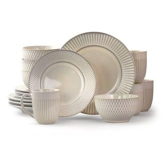 Elama Market Finds 16 Piece Round Stoneware Dinnerware Set in White at Nordstrom