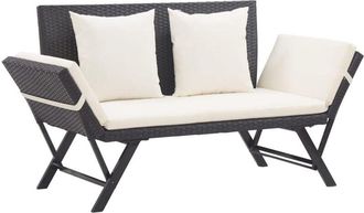 vidaXL Vidaxl - Garden Bench with Cushions Black 176 cm Poly Rattan
