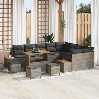 vidaXL Vidaxl - Set Divano Da Giardino Con Cuscino 13 Pcs Grigio Poly Rattan