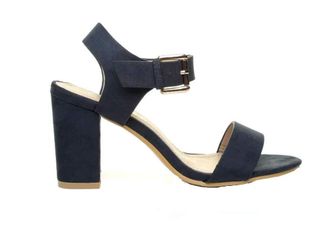 Generic Womens Low MID Heel Sandals Block Peep Toe Strappy Sandal - Ladies Ankle Strap Party Strappy Sandals UK 3-8 (UK 5/EU 38, Navy Suede)