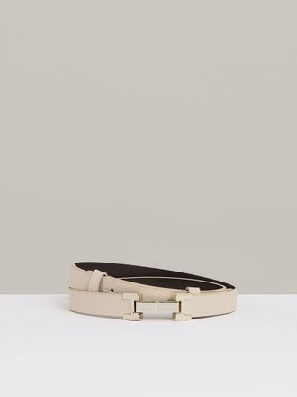 Reiss Hayley Square Hinge Belt - Beige Leather Plain, Size: L, Cream
