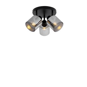 QAZQA Moderno Foco De Techo Inteligente Negro Con Cristal Ahumado Redondo Ajustable Con 3 Wifi A60 - Laura Vidrio /acero Redonda Adecuado Para Led Max. 3 X 