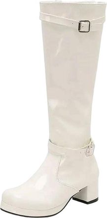 Generic Women Knee High Boots Square Toe Chunky Heel Platform Buckle Strap Elegant Long Boot