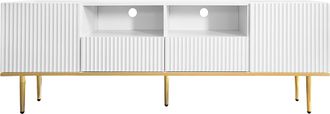 STILVORA Mueble Tv Con 2 Cajones Y 2 Compartimentos, Detalles Dorados, Estilo Moderno, Sal&oacute;n, 165&times;36&times;55 Cm, En Aglomerado, Blanco