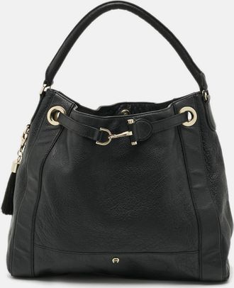 Aigner Cavallina Black Grained Leather Hobo