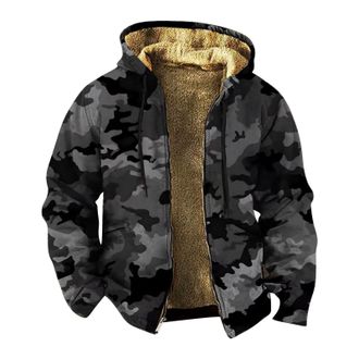 Generic Mens Camouflage Fleece Lined Hoodie - Full-Zip Camo Hooded Jacket for Winter - Warm Tactical Outdoor Sweatshirt with Drawstring - Multi-Pattern Milita