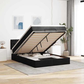 vidaXL Cama Otomana Con Colch&oacute;n Y Luces Led Tela Negra 140x200 Cm