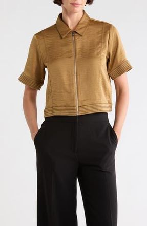 DKNY Short Sleeve Satin Jacket in Dune/Black at Nordstrom Rack, Size X-Small
