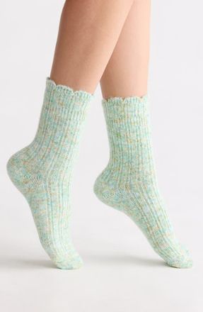 Nordstrom Cozy Scallop Crew Socks in Green at Nordstrom, Size 9