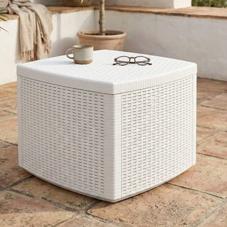Dmora Dmora Table Basse Container, Structure En R&eacute;sine Dure Effet Rotin, 53x53x40 Cm, Coloris Blanc