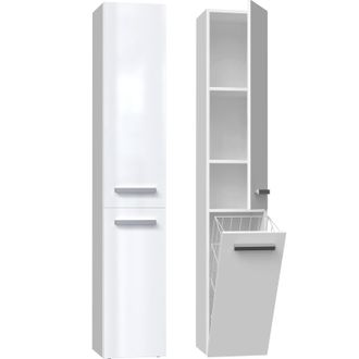 Hucoco Hucoco - Yana - Mueble De Ba&ntilde;o Con Cesto De Ropa - 31x30x174cm - Columna De Almacenaje Para Ba&ntilde;o