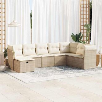 vidaXL Set De Sof&aacute;s De Jard&iacute;n Y Cojines 8 Piezas Rat&aacute;n Sint&eacute;tico Beige Vidaxl