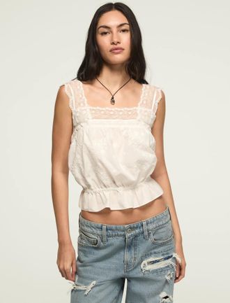 Lucky Brand Womens Embroidered Lace Tank