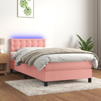vidaXL Cama Box Spring Colch&oacute;n Y Led Terciopelo Rosa 90x200 Cm Vidaxl