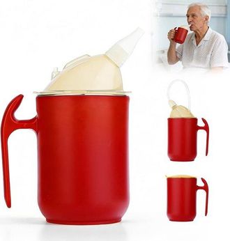 OEM Vaso Para Adultos - Vasos Para Personas Con Disfagia - Para Beber Lentamente - Tres Modos De Bebida - Capacidad De 400 Ml - Rojo