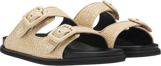 HUGO BOSS Raffia Slide Sandalen - Dames - Sandalen - Beige - 39 EU - Linnen - Schoenen