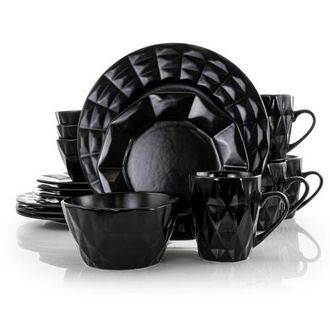 Elama Retro Chic 16-Piece Glazed Dinnerware Set in Black at Nordstrom