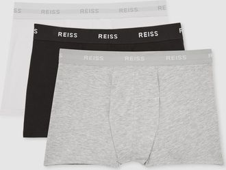 Reiss Heller Pack of 3 Boxers - Black, White and Grey Organic Cotton Plain, Size: S
