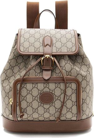 Gucci Brown Gg Supreme Canvas Interlocking G Drawstring Buckle Backpack (Authentic Pre-Loved)