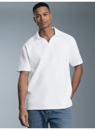 Trigema Poloshirt TRIGEMA TRIGEMA Oversized Poloshirt ohne Knopfleiste in Waffeloptik, Herren, Gr. XXL, weiss (wei&szlig;), 100% Baumwolle, Basic, Shirts Poloshirt