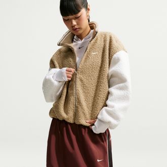 Nike Womens Nike Sportswear Oversized High-Pile Fleece Jacket in Brown | IM8450-297