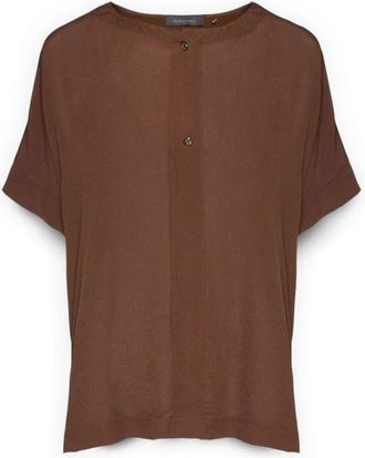 Elena Miro Kimono mouw T-shirt met juweelknopen - Dames - T-shirts - Bruin - XS - Nylon - Tops