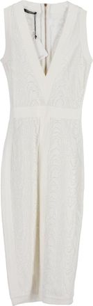 Balmain Knitted Plunging Neckline Midi Dress in White Viscose
