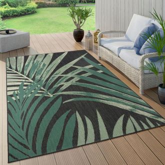 Paco Home Paco Home Alfombra Salon Jardin Hojas De Palmera Jungla Floral Motivo Boho Chic Verde 240x340 Cm, Negro 2