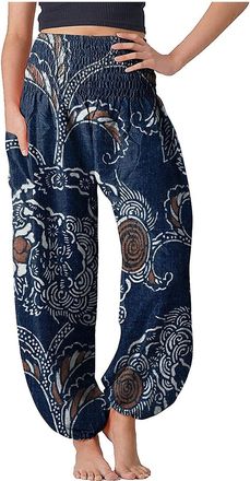 Generic Womens Wide Leg Jogging Bottoms, Baggy Floral Trousers, Loose Fit Fabric Trousers, Soft Yoga Trousers, Airy Summer Trousers, High Waist Beach Trousers