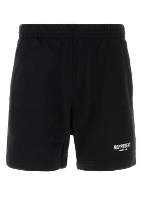 Represent Black Cotton Bermuda Shorts