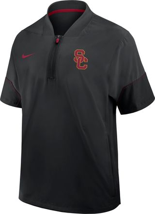 Nike USC Sideline Coach Nike Mens College 1/2-Zip Short-Sleeve Hooded Jacket in Black | 03BO090NSCJ-6XU