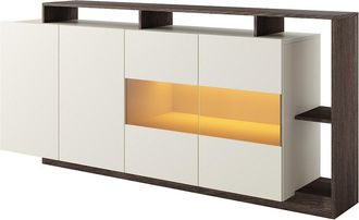 Vente-Unique Aparador 4 puertas y 4 huecos con LEDs - Beige y Natural oscuro - IDESIA