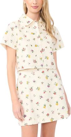 Ted Baker Liz Floral Eyelet Button-Up Crop Top in Vanilla Ice at Nordstrom, Size 10