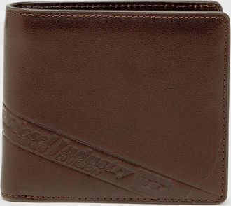 Diesel Bi-fold leather wallet with embossed logo - Small Wallets - Man - Brown