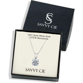 Savvy Cie Jewels 10K Gold Moissanite Solitaire Pendant Necklace in Silver at Nordstrom Rack