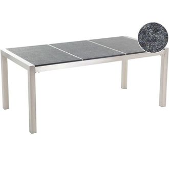 Beliani Mesa De Comedor De Jard&iacute;n Con Tablero De Granito Gris Y Plateado Patas De Acero Para 6 Personas 180 X 90 X 74 Cm Grosseto