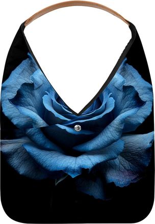 Generic Blue Rose Black Background (2) Reusable Lightweight Grocery Bags - Foldable Into Compact Pouch, Washable & Sturdy, Multipurpose for Shopping and Trave