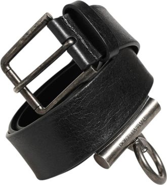 Dolce & Gabbana Leren Riem met Messing Gesp en Zijringen - unisex - Riemen - Zwart - ONE Size - Leer - Accessoires