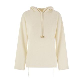 Fabiana Filippi Engelse Geribbelde Hoodie Trui - Dames - Hoodies - Wit - S - Wol - Hoodies & sweatvesten