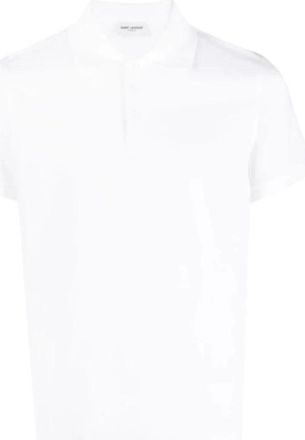 Saint Laurent Organisch Katoenen Polo met Korte Mouwen en Monogram Logo - Heren - Polos - Wit - L - Katoen - Tops