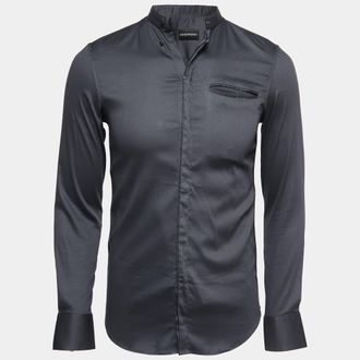 Emporio Armani Grey Cotton Button Front Long Sleeve Shirt